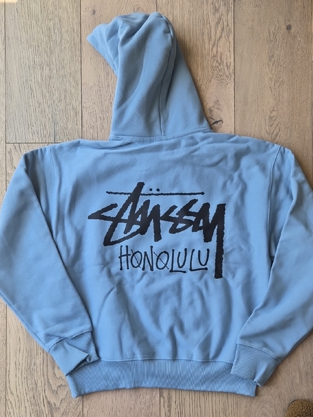 Stussy Light Blue Hoodie with Black Honolulu Logo  Men's or Unisex